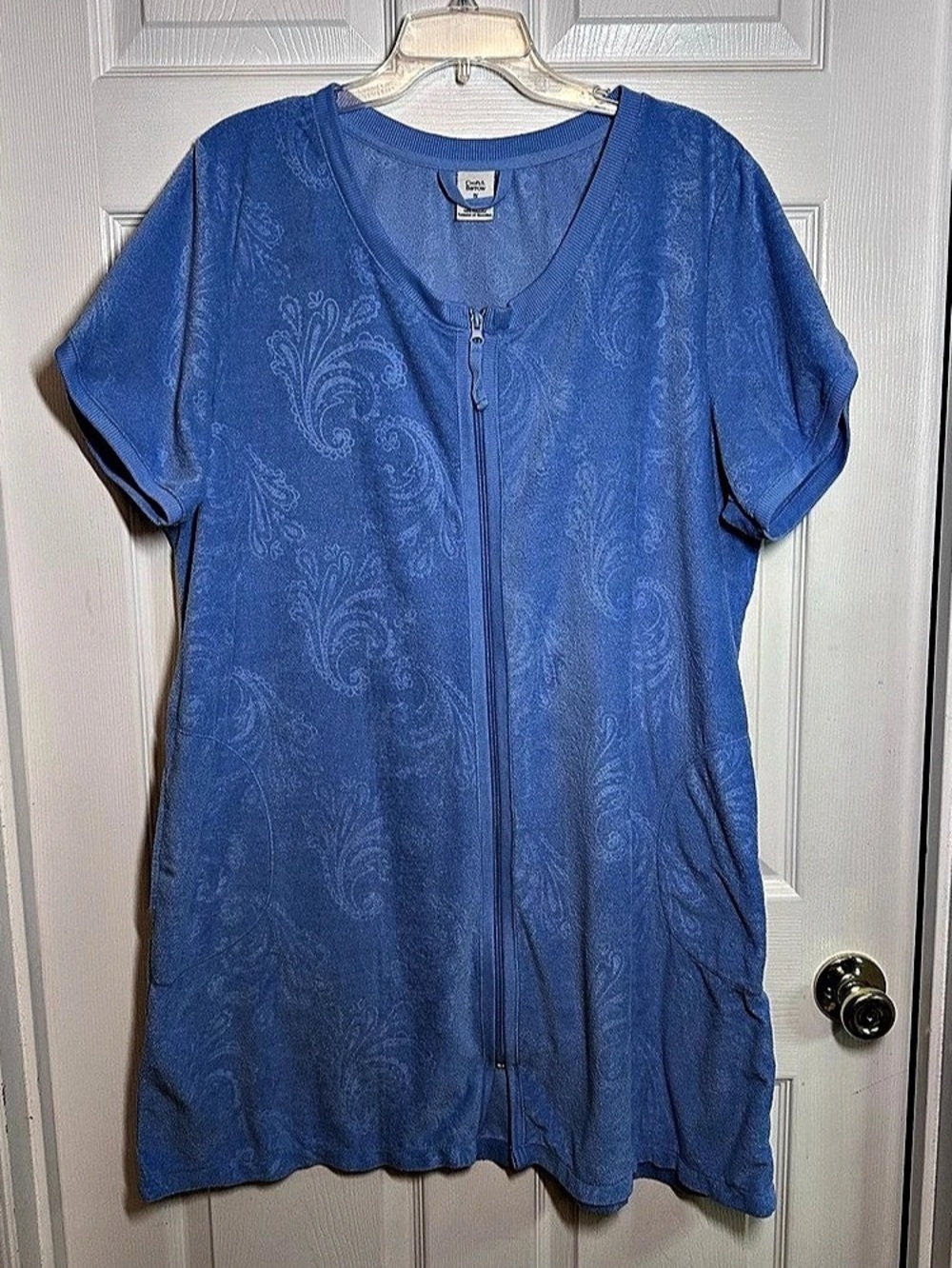 Croft & Barrow Terry Cloth Housecoat Swim Cover Up Size 1X Blue Short Sleeve
